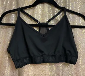 PINK Victorias Secret Black Lightly Lined Low Impact Sports Bra, Large thumbnail 1