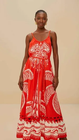 Farm Rio Red Majestic Coconut Tree Maxi Dress S thumbnail 9