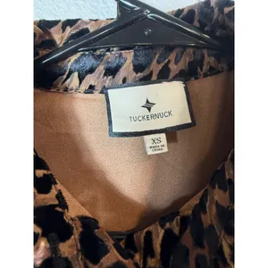 Tuckernuck Leopard Print Burnout Ruffle‎ Hem Shirt Dress XS Brown thumbnail 10