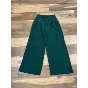 Jealous Tomato Green High Waist Wide Leg Pants Front Button Detail Pleated Sz L thumbnail 2