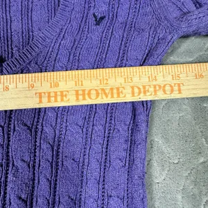 Y2K American Eagle V Neck Fitted Cable Knit Sweater Women Medium Purple Preppy thumbnail 9