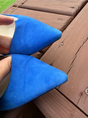 Jimmy Choo Anouk Blue Suede Pointed Toe 100mm Pumps Heels EU 39 US 8.5 thumbnail 7