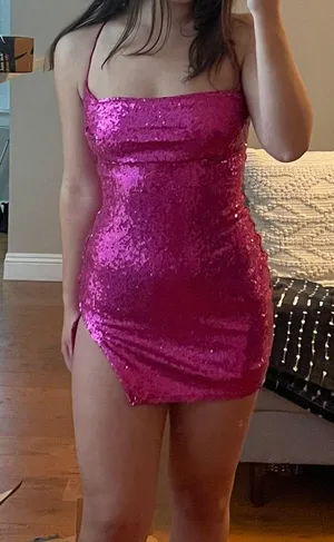Lucy in the Sky Yolanda Pink Sequin Slit Dress thumbnail 1