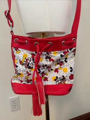 Disney Red Floral Mickey Drawstring Crossbody Bag thumbnail 3