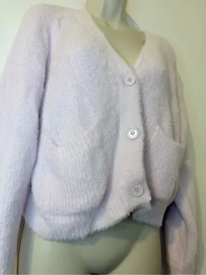 Forever 21 Soft Fuzzy Knit Cropped Cardigan XL Light Pink thumbnail 8