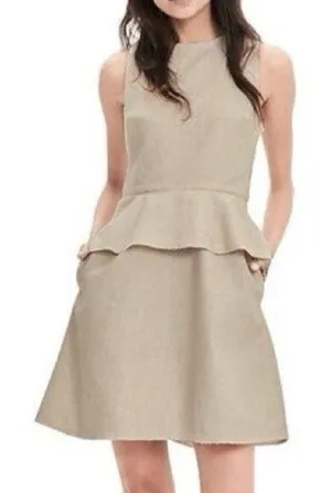 Banana Republic Peplum Linen Blend Dress Womens Size 4 Beige Sleeveless Raw Hem thumbnail 1