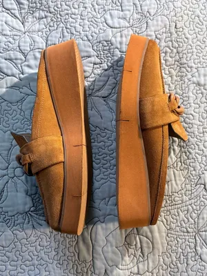 ☀️Naked Feet Elect Camel Suede Chain Platform Loafer Mules Sz 8🧡 thumbnail 3