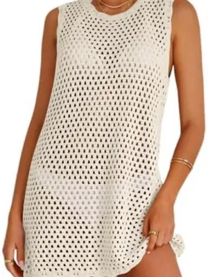 ATOG white crochet swim cover dress Size M thumbnail 1
