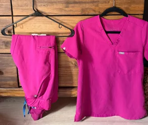 FIGS Fuchsia High-waisted Jogger Scrub Pants + Top Set thumbnail 1