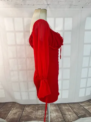 Pretty Little Thing Red Off-the-Shoulder Hook & Eye Mini Bodycon Dress Size 6 thumbnail 5