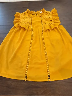 love J Mustard Yellow Eyelet Sleeveless Ruffle Top Size Large - C58-031 thumbnail 4
