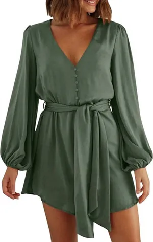 Pretty Garden Green‎ Satin Dress Size Medium thumbnail 1