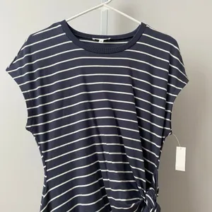 Haven Well Within M‎ Navy White Striped Midi Dress Side Tie Nautical Casual thumbnail 2