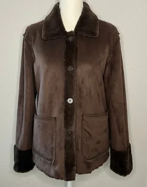 Brandon Thomas Reversible Suede Fur Jacket Women’s Small S Brown with Pockets thumbnail 1