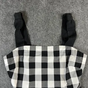 Kate Spade‎ Broome Street Gingham Peplum Top Black White Knotted Strap Size 0 thumbnail 2