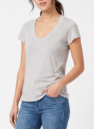 Lilac Lotus T-Shirt Womens S V-Neck Heather Grey Pima Cotton Short Sleeve EX thumbnail 1
