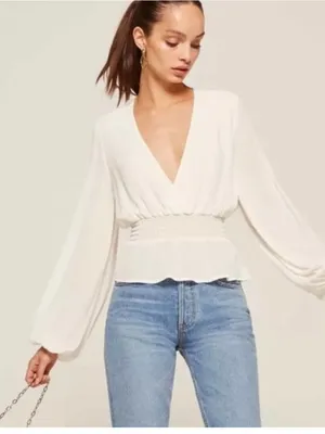 Reformation Ivory Farrow Blouse thumbnail 1