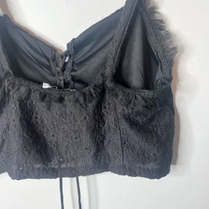 ZARA Tulle Lace Up Black Crop Tank Top thumbnail 6