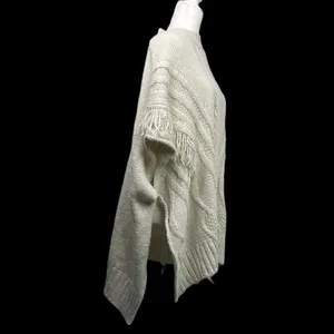 Apt. 9 Honor Roll Knit Cable Fringe Poncho Sweater Ivory Off White thumbnail 3