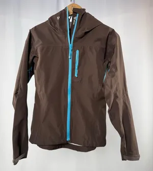 Stoic Nikwax Hooded Full Zip Jacket in Brown Blue Size‎ Small thumbnail 1
