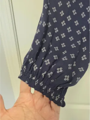 Free People Womens Every Day Girl Size Medium Boho Cottagecore Navy Blue Dot thumbnail 5