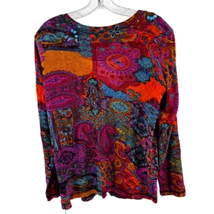 Chico's Colorful Paisley Women's Blouse beaded M/8 v-neck boho casual sequin thumbnail 2