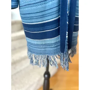 Ralph Lauren Navy & Light Blue Strip Fringe Western Long Line Cardigan thumbnail 2
