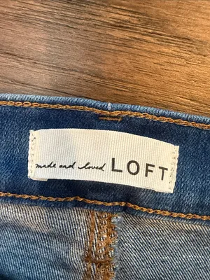 LOFT High Waist Flare Crop Jeans Size 26 2 Raw Hem Back Slit Denim - C61-139 thumbnail 3