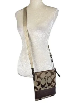 Coach Brown Signature Jacquard Stripe Crossbody Bag Purse Adjustable Strap thumbnail 1