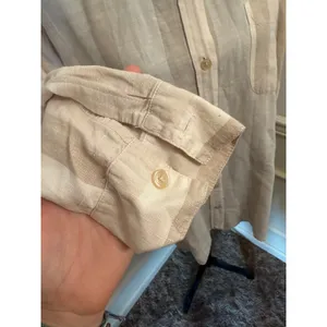 NY&C NY Khakis Neutral Striped Linen Blend Button-Down Shirt Minimalist Coastal thumbnail 2