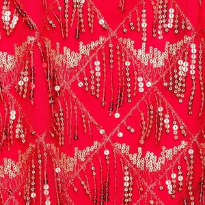 Superdown Nia Sequin Red Fringe Party Mesh Embellished Glam Dress NWT Small thumbnail 6
