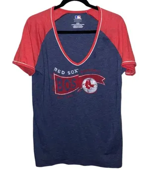 Boston Red Sox Women’s MLB‎ V-Neck Raglan Tee Large Genuine Merchandise thumbnail 1