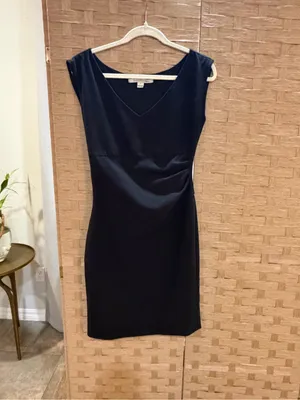 Diane von Furstenberg DVF Black Ruched Draped Sheath Dress V Neck Work 6 thumbnail 2