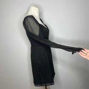 Leith- Black Dress with Glitter Dot Detail and Loose Long Sleeves thumbnail 6
