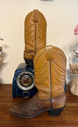 Vintage Women’s Brown Leather Cowboy Boots Western Ranch Riding 8 M 704403 W729 thumbnail 1