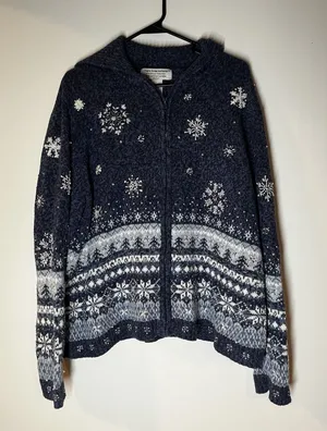 Heirloom Collectibles Sweater Women's 1X Blue Full‎ Zip Christmas Knit Snowflake thumbnail 1