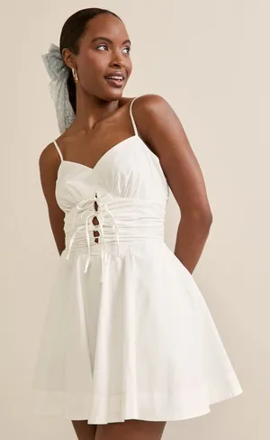 NWT Camille Tie Front Mini Dress White Size L thumbnail 1