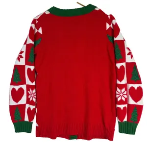 Ugly Christmas Holiday Sweater Button‎ Up Cardigan Red Sequin Trees Sz S (4-6) thumbnail 2