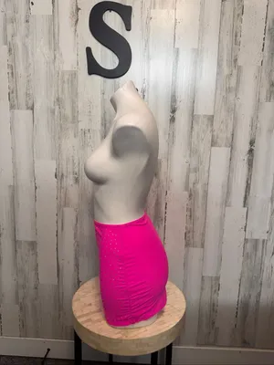SheIn Rhinestone Embellished Bodycon Mini Skirt Womens Small Neon Hot Pink Stretch thumbnail 3