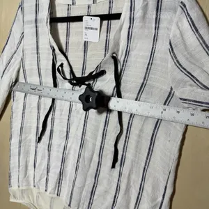 Free People Intimately Bodysuit Top Medium NWT‎ Lace Up Striped Boho Linen Blend thumbnail 5