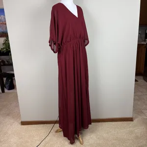 ANRABESS Maxi Dress‎ XL Maroon Sheer Lined Slit Dolman 3/4 Sleeve Elastic Waist thumbnail 16