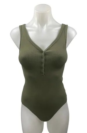 Abercrombie & Fitch Womens Green Rib Knit Sleeveless V-neck Bodysuit Tank Top XS thumbnail 1