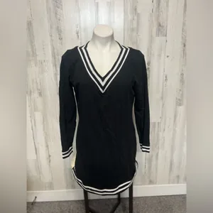 Soho New York & Company street Black Long Sleeve V Neck Stripe Trim Dress Preppy thumbnail 6