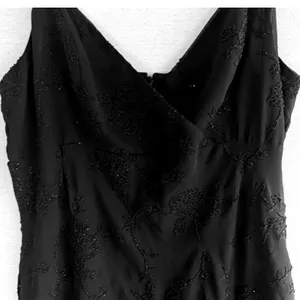JSC Vintage 90s Black Beaded Floral Mini Dress Spaghetti Strap Size 14 Wrap Neck thumbnail 4