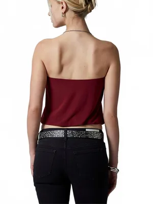 Pacsun Third Charm Penelope Strapless Bubble Tube Top NWT Burgundy Small thumbnail 2