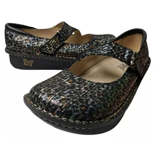 ALEGRIA DAYNA leopard stripes Mary Jane’s SZ 39 metallic NUBUCK— very clean thumbnail 4