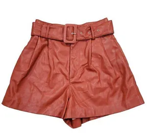 READ Zara Faux Leather Pleated High Rise Belted Shorts Orange XS trf Collection thumbnail 1