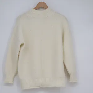 Cream Mock Neck Textured Knit Pullover Sweater Long Sleeve Relaxed Fit XL thumbnail 3