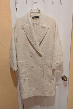 Zara Soft Cream Ladies Double Breasted Coat Size XS thumbnail 1