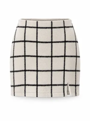 Altar’d State Cream Black Windowpane Plaid Mini Skirt Size Large thumbnail 2